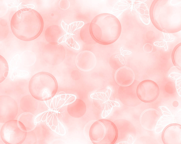 Sfondo fantasy in colore corallo vivo, con bolle e farfalle
. - Foto, immagini