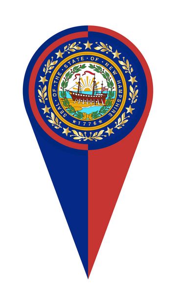Marcador de bandera de ubicación de icono de pin de puntero de mapa estatal de New Hampshire - Vector, Imagen