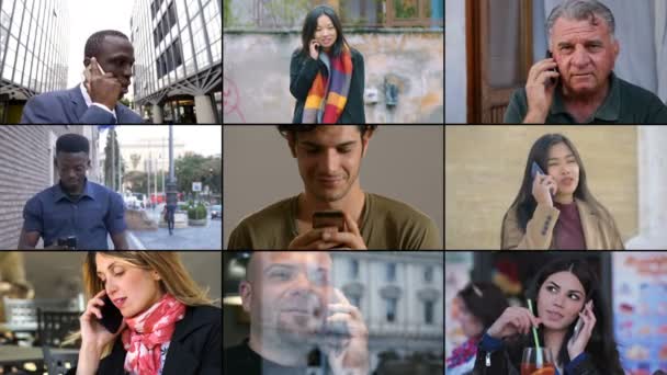 Πολλαπλή οθόνη σε διαφορετικά άτομα που χρησιμοποιούν έξυπνα τηλέφωνα  - Πλάνα, βίντεο
