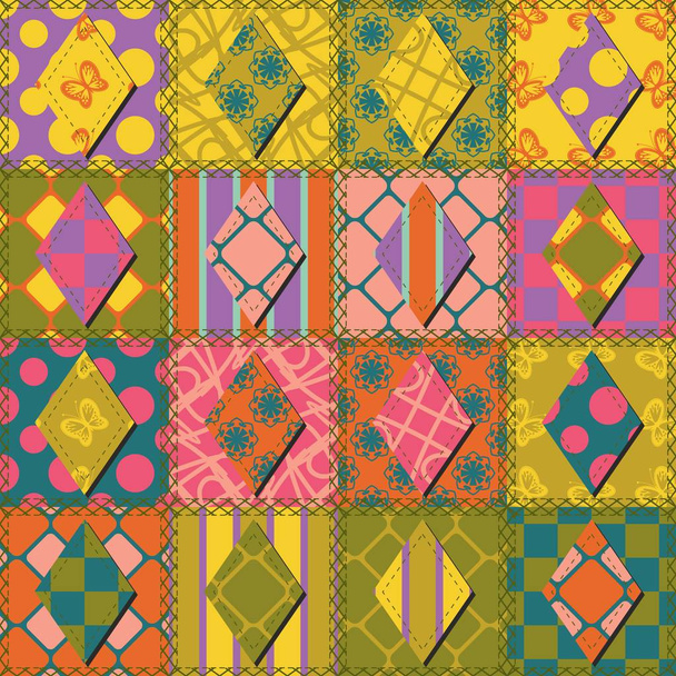 Пэтчворк фон с различными шаблонами  - Вектор,изображение