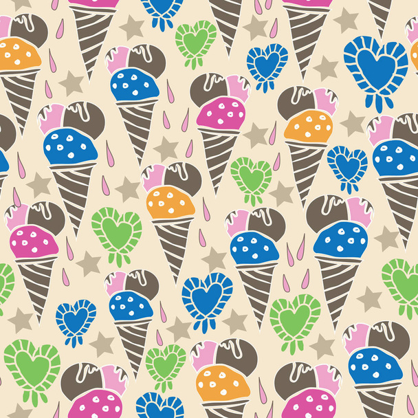 Eis Spaß-süße Träume nahtlose Wiederholung Muster illustration.background in rosa, blau, orange, grün, creme und braun - Vektor, Bild