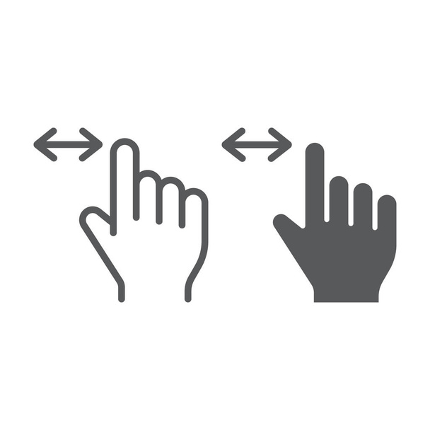 Horizontal scroll line and glyph icon, finger and gesture, hand sign, vector graphics, a linear pattern on a white background. - Vector, Image