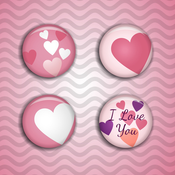 Vector love pins on the pink background with waves - Vector, Image