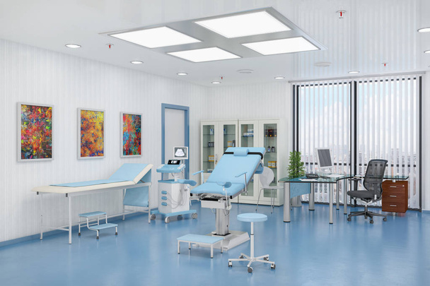 3d візуалізація гінекологічної кімнати з гінекологічним кріслом
 - Фото, зображення