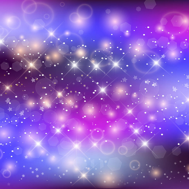 Μονόκερος νύχτα φόντο με πλέγμα ουράνιο τόξο. Κοριτσίστικη σύμπαν Banner σε πριγκίπισσα χρώματα. Φαντασία κλίση φόντο με ολόγραμμα. Ολογραφική μονόκερος φόντο με μαγικό αστράφτει, αστέρια και θολώνει. Διάνυσμα - Διάνυσμα, εικόνα