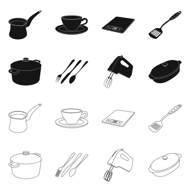 Vektor Illustration von Küche und Koch Zeichen. Set von Küchen- und Haushaltsvektorsymbolen für den Vorrat. - Vektor, Bild