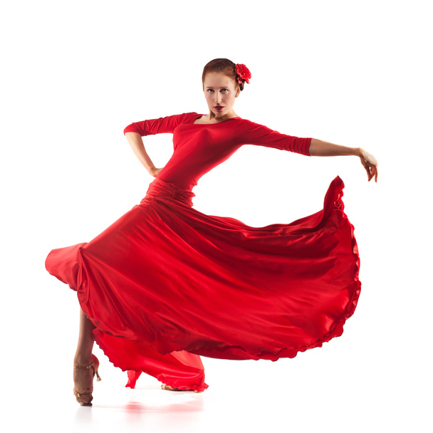 Woman dancer wearing red dress - Фото, изображение