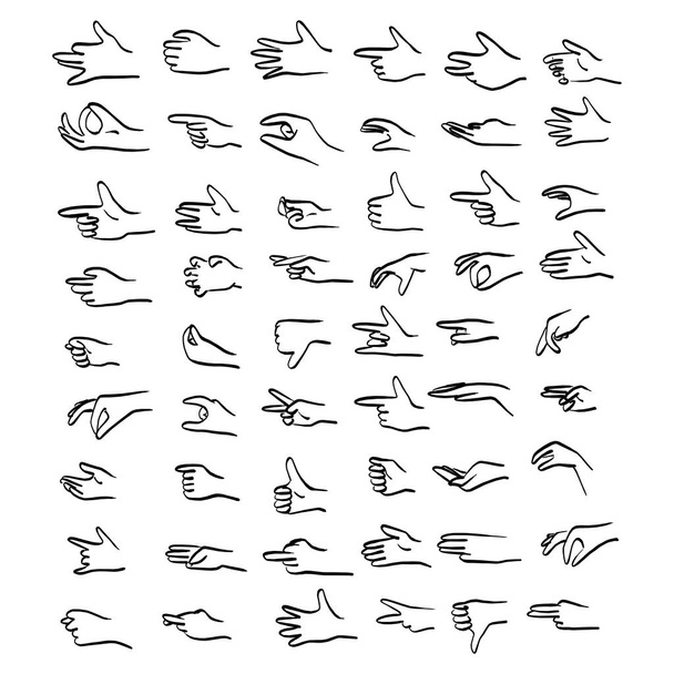 insan el jestleri set vektör illüstrasyon kroki doodle elle izole beyaz arka plan üzerinde siyah çizgiler ile çizilmiş - Vektör, Görsel