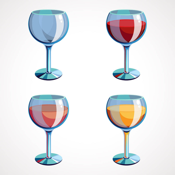 Набор векторных бокалов вина пустой, с белым, розовым и красным вином
 - Вектор,изображение