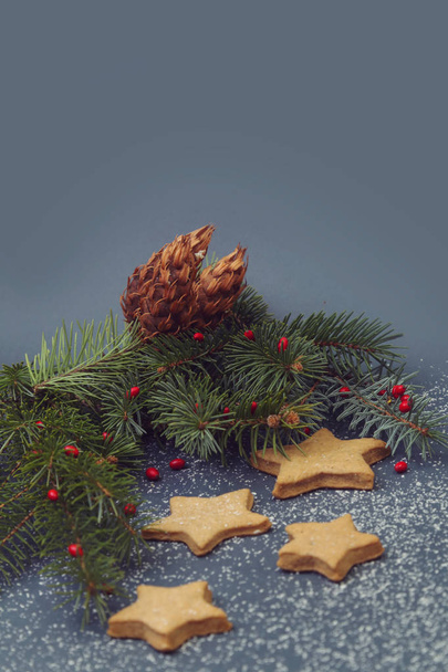 Vánoční dekorace - perníčky s větvemi jedlí - Fotografie, Obrázek