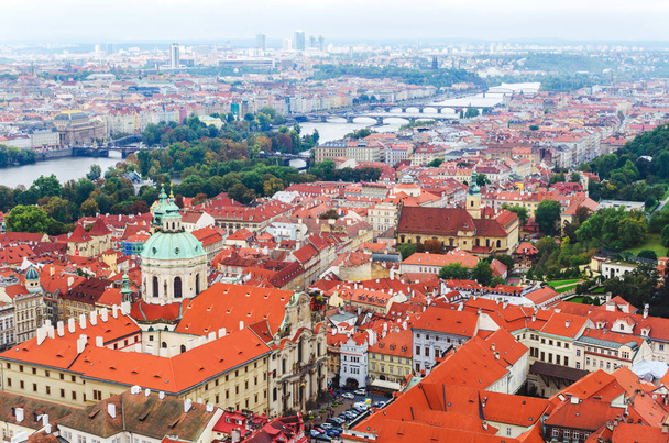 Panoramic view at Prague and Vltava river in summer, Czech republic, Europe. Top view. - 写真・画像