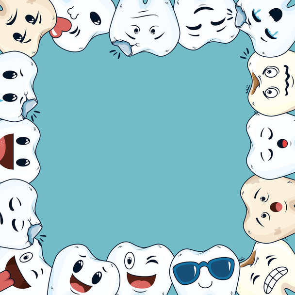 quadrinhos dentes moldura personagens kawaii
 - Vetor, Imagem