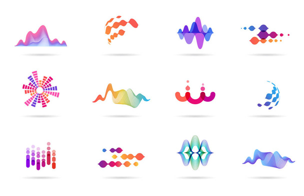 Звуковая волна, музыка, логотип производства и коллекция символов, иконы дизайна
 - Вектор,изображение