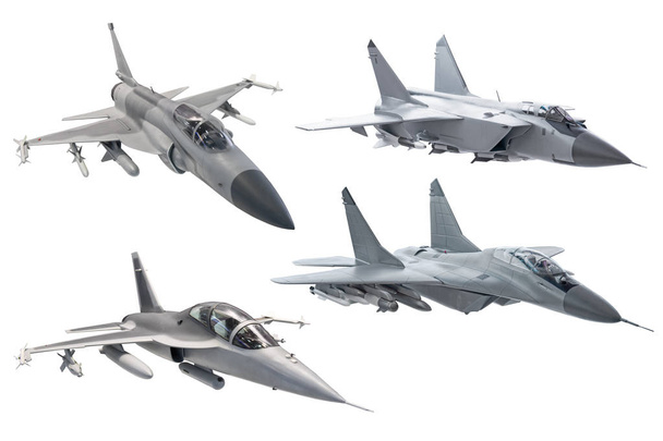 Набір бойових винищувачів військової армії реактивний літак ізольований на білому тлі
 - Фото, зображення