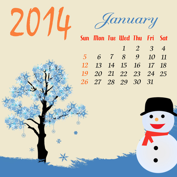 Calendário para 2014 Janeiro
 - Vetor, Imagem