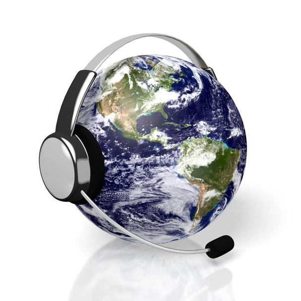 3D globális call-center - fejhallgató koncepció - Fotó, kép