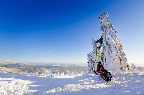 Alınan güzellikler Lehçe dağlar Beskidy Rysianka giderken karlı kış aylarında. Doğa yürüyüşü sırasında yakalanan manzara. - Fotoğraf, Görsel