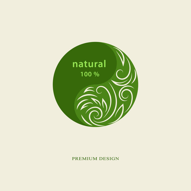 Soyut logo tasarım şablonu. Bitki web simgesi izole. Grafik tasarım Eko sembolü bir dairede. Yaratıcı ekoloji organik gıda kavramı. Monogram doğa sembolü. Güzel amblemi. Vektör çizim - Vektör, Görsel