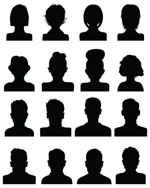 Černé siluety lidských hlav, avatarové profily - Vektor, obrázek