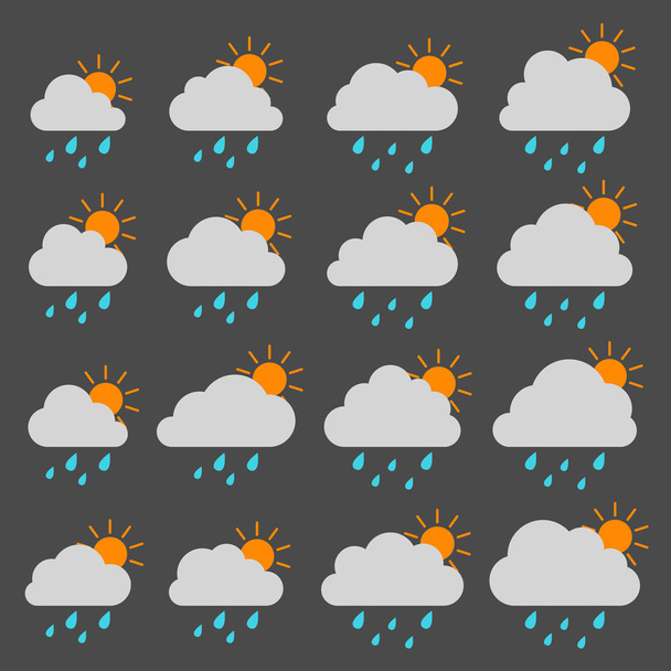 Sun, cloud with raindrops on a gray background - Vector, imagen