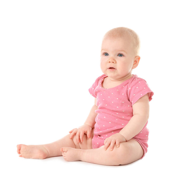 Cute little baby on white background. Crawling time - 写真・画像