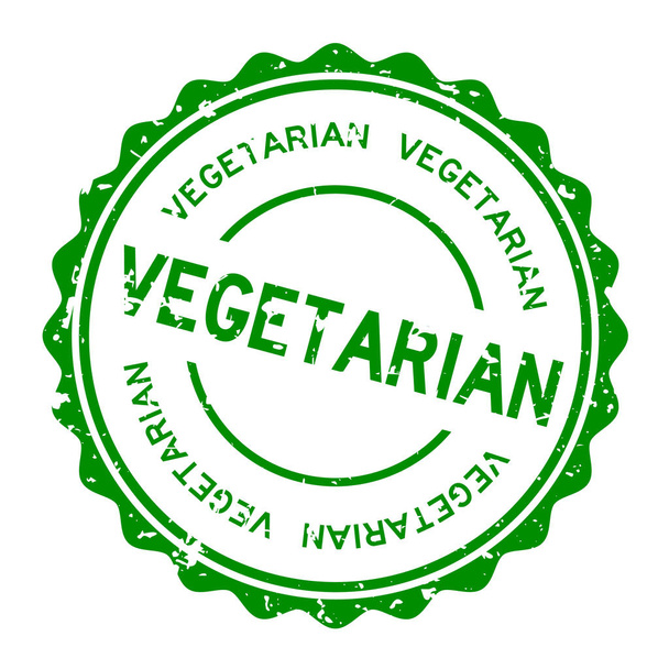 grunge green vegetarian word round rubber seal stamp auf weißem Hintergrund - Vektor, Bild
