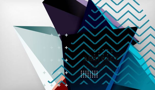 3d geometric triangular shapes abstract background, color triangles composition on grey backdrop, business or hi-tech conceptual wallpaper - Vector, Image