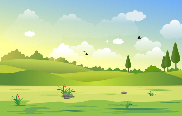 Гори пагорби зелена трава природи краєвид небо - Вектор, зображення