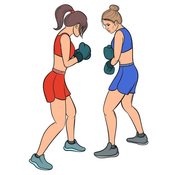 Kobieta, boks. Dziewczyny, sparingi. Ilustracja wektorowa - Wektor, obraz