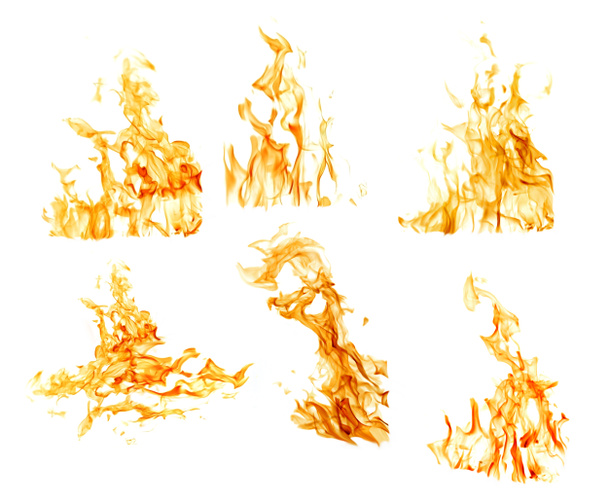 set of six orange flames isolated on white - Photo, Image