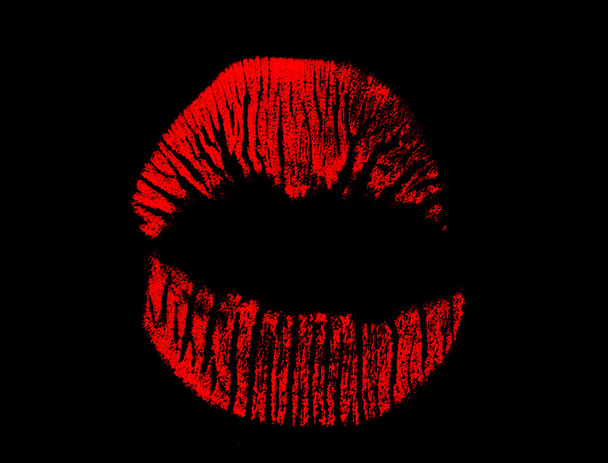 ronde rode op zwarte lippen afdrukken - Foto, afbeelding