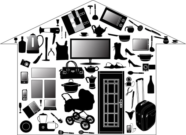 σπίτι από διαφορετικές συσκευές σπίτι - Διάνυσμα, εικόνα