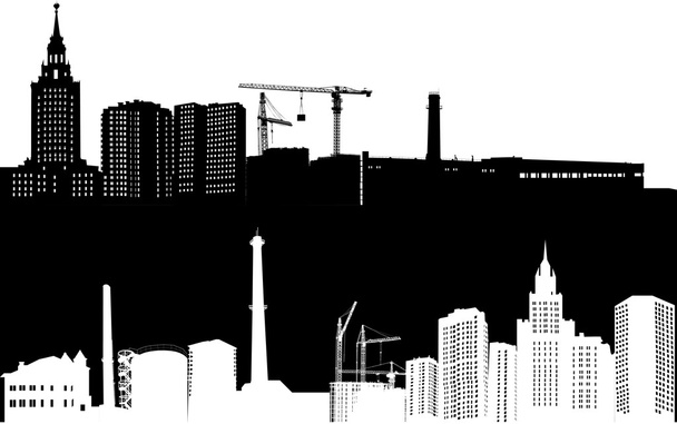 bílé a černé krajiny s budovami - Vektor, obrázek