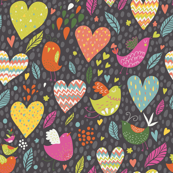 Seamless pattern with birds and hearts - Vektori, kuva