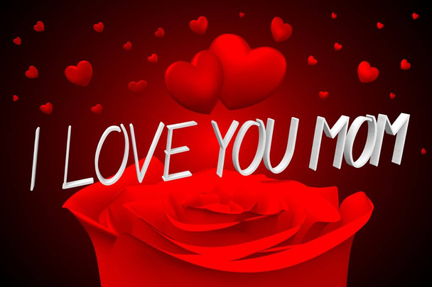 Illustration 3D avec des cœurs et des roses - Maman de papa - Je t'aime Maman
 - Photo, image