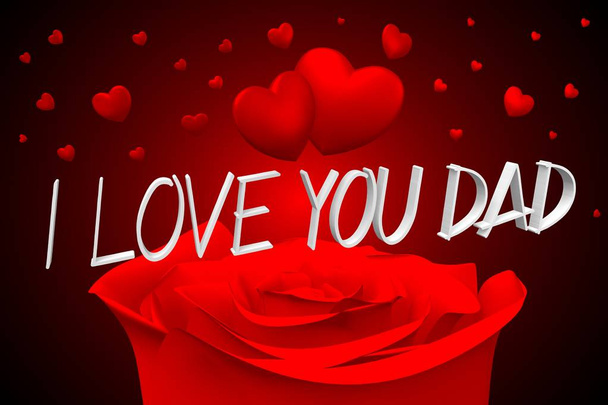 3D απεικόνιση με καρδιές και τριαντάφυλλα - ημέρα του μπαμπά - σ ' αγαπώ μπαμπά - Φωτογραφία, εικόνα
