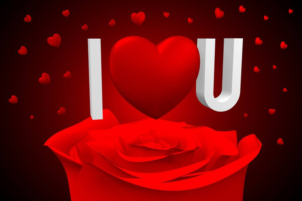 3D illustration with hearts and roses - I love you - Photo, Image