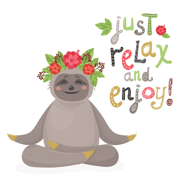 Vector Cute cartoon sloth relax. With lettering in scandinavian style. Vector illustration for nursery poster, print for clothes and greeting card - Vetor, Imagem