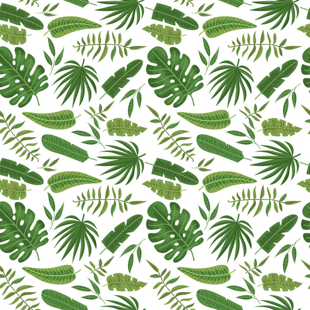 Seamless pattern with tropical leaves. Vector illustration for print for clothes, wallpaper, textile and greeting card - Vector, Image