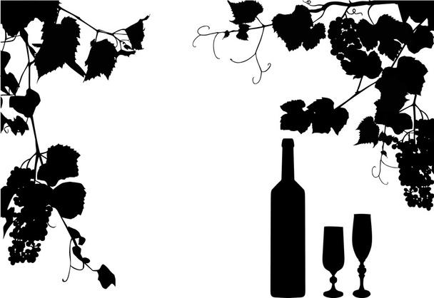 fles en glas onder wijnstok - Vector, afbeelding