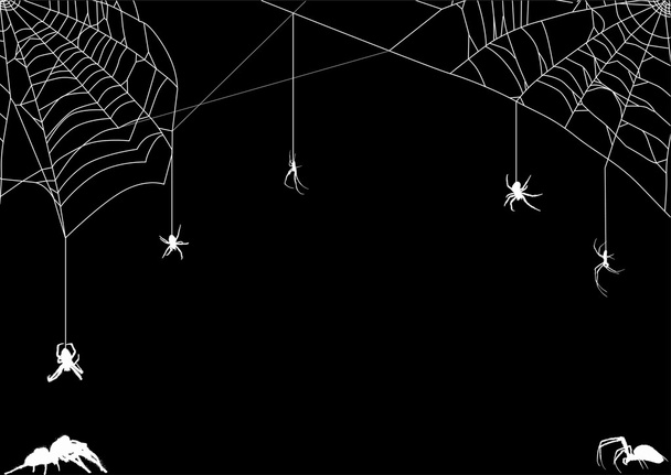 Sieben Spinnen im weißen Netz - Vektor, Bild