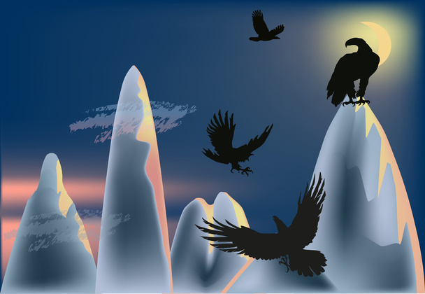 águias nas montanhas à noite
 - Vetor, Imagem