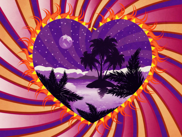 Grunge tropical island in a heart - Foto, Imagen