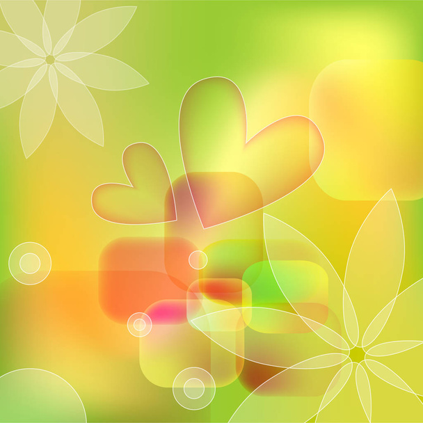 Colorful background with blurred flowers and hearts - Vektor, kép