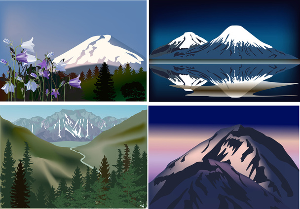 set of four mountains compositions - Vector, Image