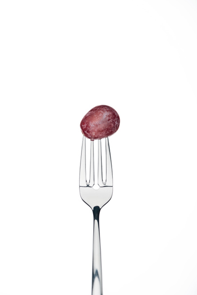 fresh ripe whole grape berry on fork isolated on white - Photo, Image