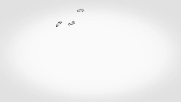 Marques de chaussures sur fond blanc. Animation abstraite de marques de démarrage noires circulant en cercle sur fond blanc
. - Séquence, vidéo