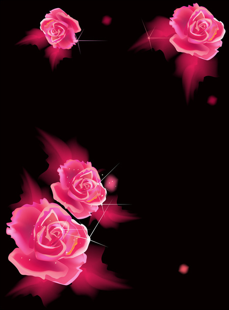 vier roze roze bloemen op black - Vector, afbeelding