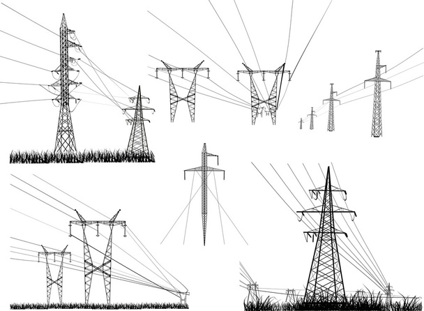 conjunto de torres eléctricas aisladas en blanco
 - Vector, Imagen