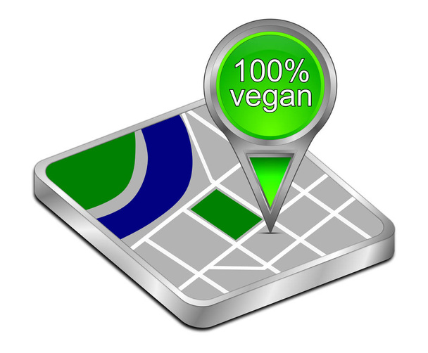 green map pointer with 100% vegan - 3D illustration - Photo, Image